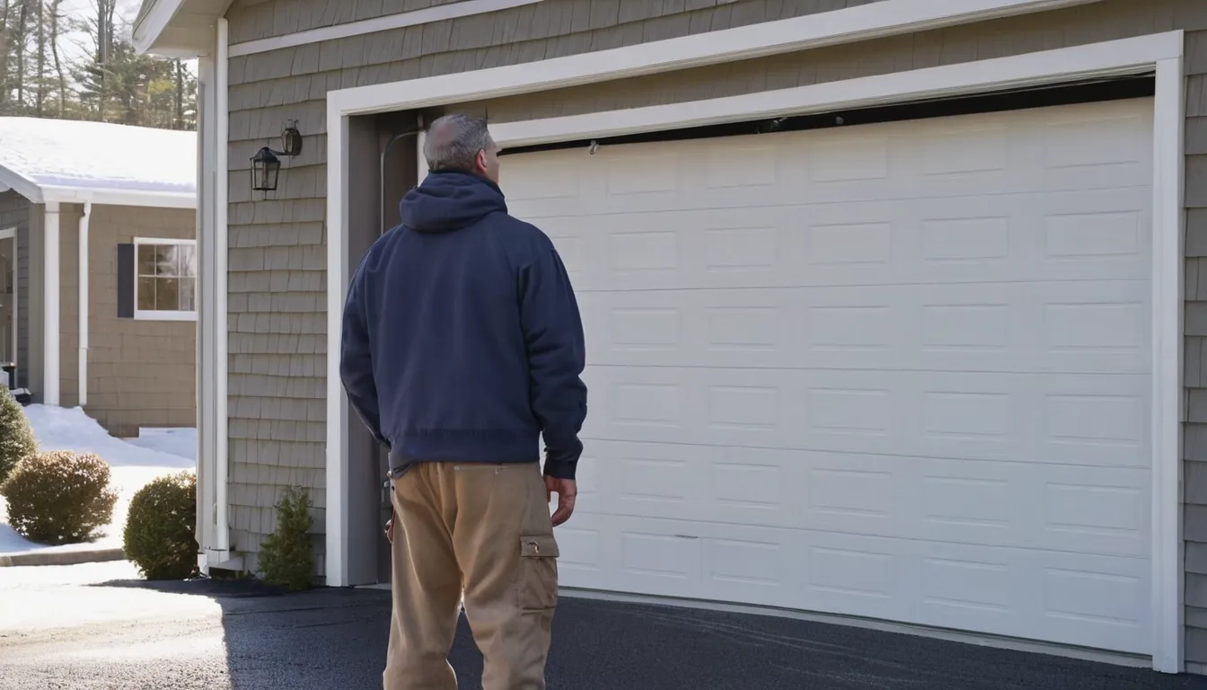Local garage door provider checking the spring and tracks of a home garage door in Woodbury
